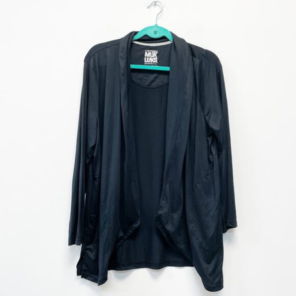 Muk Luks Women's PXL Black Lightweight Long Sleeve Open Drape Front Cardigan